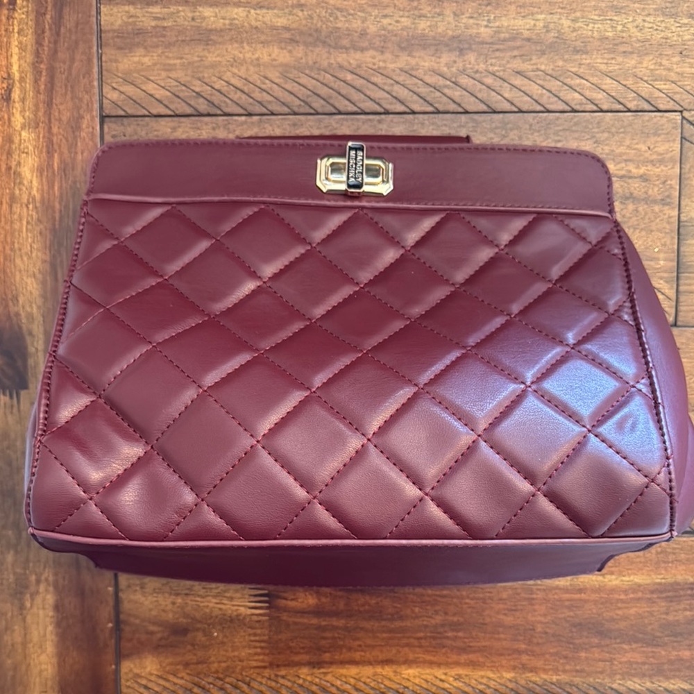 Badgley Mischka Quilted Plum/Burgundy Vegan Leather Handbag